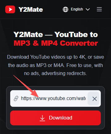 Paste a YouTube link into the Y2Mate input field.