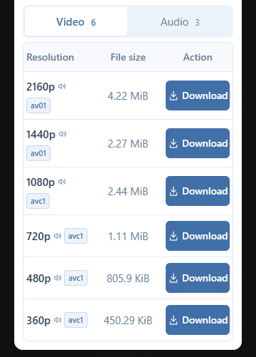 Choose a video resolution from the available download options.